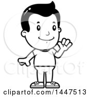 Clipart Of A Retro Black And White Boy Waving Royalty Free Vector Illustration