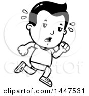 Clipart Of A Retro Black And White Tired Boy Running In Shorts Royalty Free Vector Illustration