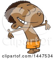 Clipart Of A Cartoon Happy African American Boy In Swim Trunks Soaking In The Summer Sunshine Royalty Free Vector Illustration by toonaday