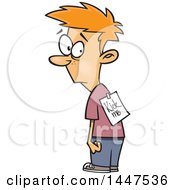 Clipart Of A Cartoon Bullied Red Haired Caucasian Boy With A Kick Me Sign On His Back Royalty Free Vector Illustration by toonaday