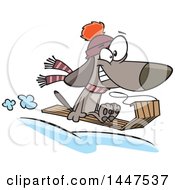 Cartoon Dog Grinning And Catching Air While Sledding