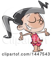 Clipart Of A Cartoon Happy Girl In A Swimsuit Soaking Up The Sunshine Royalty Free Vector Illustration