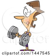 Cartoon Caucasian Woman Bodybuilding Working Out With A Heavy Dumbbell
