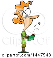 Clipart Of A Cartoon Broke Caucasian Woman Opening An Empty Wallet With A Fly Escaping Royalty Free Vector Illustration by toonaday