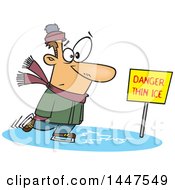 Cartoon Caucasian Man Skating On Thin Ice