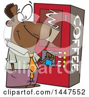 Cartoon African American Business Man Using A Coffee Machine At Break Time