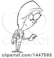 Clipart Of A Cartoon Black And White Lineart Teenage School Girl Using A Smart Phone Royalty Free Vector Illustration