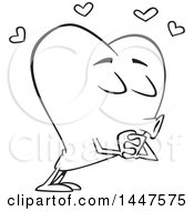 Poster, Art Print Of Cartoon Black And White Lineart Heart Mascot Character Puckered Up For A Kiss