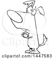 Clipart Of A Cartoon Black And White Lineart Dog Begging And Pleading Royalty Free Vector Illustration