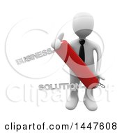 Clipart Of A 3d White Business Man Holding A Business Solution Swiss Army Knife On A White Background Royalty Free Illustration