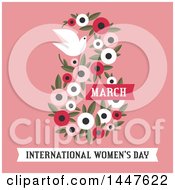Clipart Of A Retro Floral March 8th International Womens Day Design With A Dove On Pink Royalty Free Vector Illustration