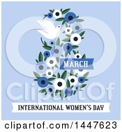 Poster, Art Print Of Retro Floral March 8th International Womens Day Design With A Dove On Blue