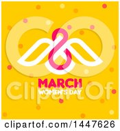 Clipart Of A Retro March 8th Dove International Womens Day Design With Polka Dots On Yellow Royalty Free Vector Illustration