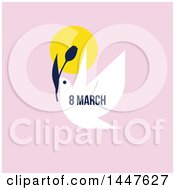 Poster, Art Print Of Retro March 8th International Womens Day Design With A Dove Flying With A Flower On Pink
