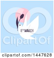 Clipart Of A Retro March 8th International Womens Day Design With A Dove Flying With A Flower On Blue Royalty Free Vector Illustration