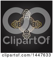 Clipart Of A Fancy Golden Cross Shaped Frame On Dark Gray Royalty Free Vector Illustration