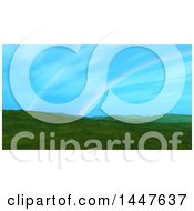 Clipart Of A 3d Double Rainbow Over A Grassy Hilly Landscape Royalty Free Illustration