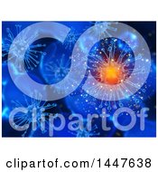 Poster, Art Print Of Background Of 3d Virus Cells In Blue One Glowing