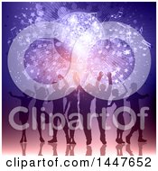 Clipart Of A Group Of Silhouetted Dancers Under A Purple Disco Ball With Music Notes Royalty Free Vector Illustration by KJ Pargeter