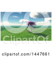 3d Blossoming Cherry Tree On A Hill In A Spring Landscape