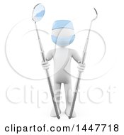 Clipart Of A 3d White Man Dentist Holding A Peridontal Scaler And Mouth Mirror On A White Background Royalty Free Illustration by Texelart
