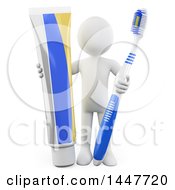 Clipart Of A 3d White Man Dentist With A Giant Toothbrush And Tube Of Paste On A White Background Royalty Free Illustration