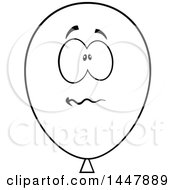 Clipart Of A Cartoon Stressed Black And White Lineart Party Balloon Mascot Royalty Free Vector Illustration