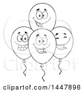 Poster, Art Print Of Cartoon Black And White Lineart Group Of Happy Party Balloon Mascots