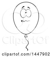 Clipart Of A Cartoon Black And White Lineart Stressed Party Balloon Character Royalty Free Vector Illustration