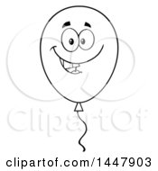 Clipart Of A Cartoon Black And White Lineart Party Balloon Character Royalty Free Vector Illustration
