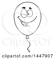 Poster, Art Print Of Cartoon Black And White Lineart Winking Party Balloon Character