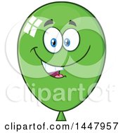 Clipart Of A Cartoon Happy Green Party Balloon Mascot Royalty Free Vector Illustration