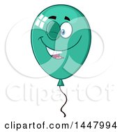 Poster, Art Print Of Cartoon Winking Turquoise Party Balloon Character