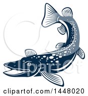 Clipart Of A Navy Blue Pike Fish With A White Outline Royalty Free Vector Illustration