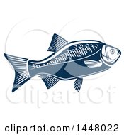 Clipart Of A Navy Blue Crucian Fish Royalty Free Vector Illustration