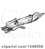 Clipart Of A Black And White Sketched Squid Royalty Free Vector Illustration