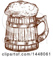 Clipart Of A Brown Sketched Wood Beer Mug Royalty Free Vector Illustration