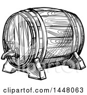 Clipart Of A Black And White Sketched Beer Keg Barrel Royalty Free Vector Illustration
