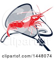 Poster, Art Print Of Red Shrimp And Navy Blue Net