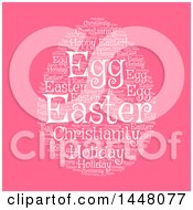 Clipart Of A White Word Collage Forming An Easter Egg On Pink Royalty Free Vector Illustration