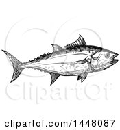 Clipart Of A Sketched Black And White Tuna Fish Royalty Free Vector Illustration by Vector Tradition SM