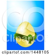 Poster, Art Print Of Speckled Easter Egg With A Green Banner Over Blue