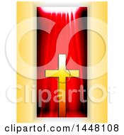 Poster, Art Print Of Gold Cross With A Ring Over A Red Drape Panel On Yellow