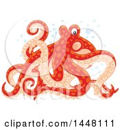 Poster, Art Print Of Red And Pastel Orange Octopus Walking On Its Tentacles