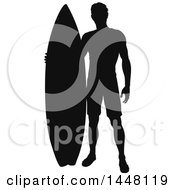 Poster, Art Print Of Black Silhouetted Male Surfer Standing With His Board