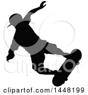 Clipart Of A Black Silhouetted Man Skateboarding Royalty Free Vector Illustration