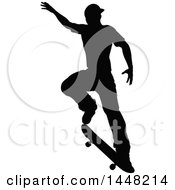 Clipart Of A Black Silhouetted Man Skateboarding Royalty Free Vector Illustration by AtStockIllustration