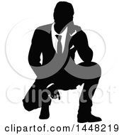 Poster, Art Print Of Black And White Silhouetted Business Man Crouching