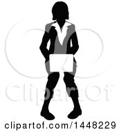 Clipart Of A Black And White Silhouetted Business Woman Sitting And Using A Laptop Royalty Free Vector Illustration