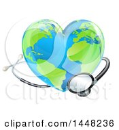 Poster, Art Print Of 3d Medical Stethoscope Around A Heart World Earth Globe